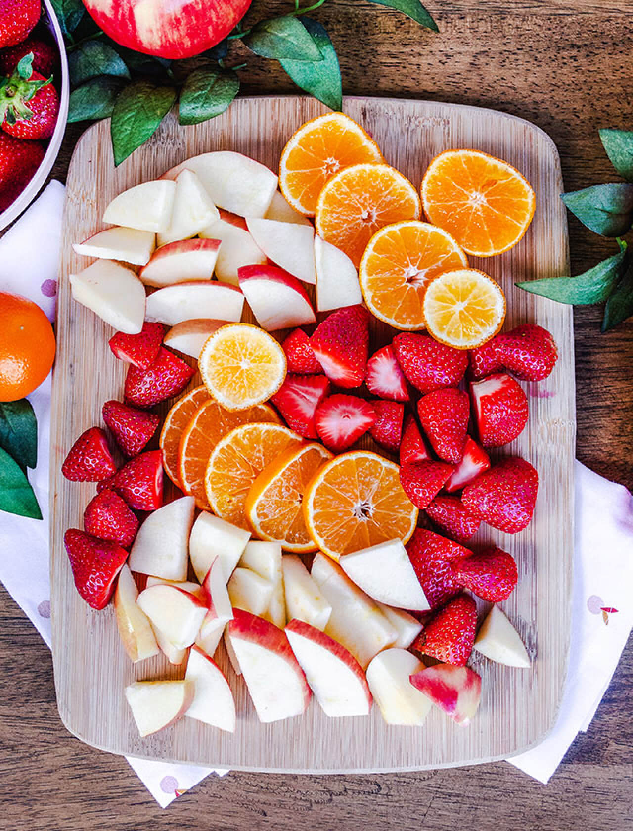 Arrangement of chopped fruit